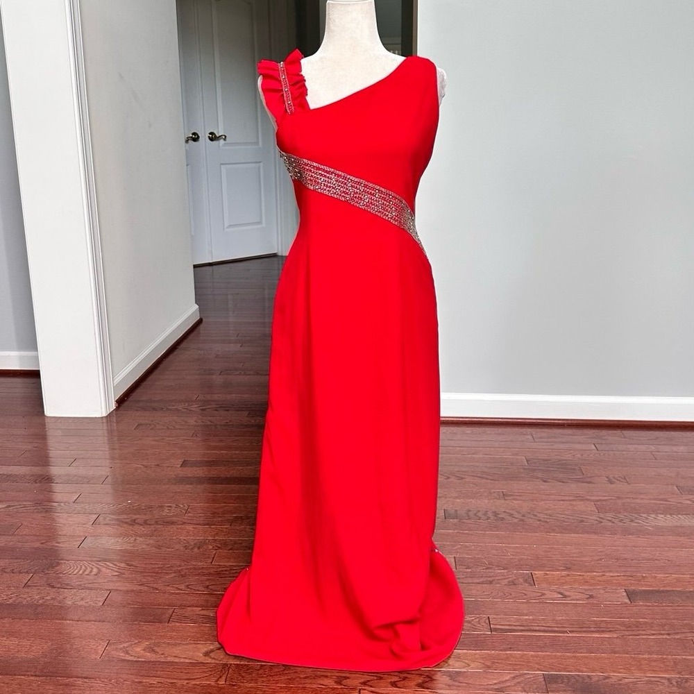 Vintage Aspeed Red Silver Unique Elegant Beaded Embellished Maxi Gown Dress